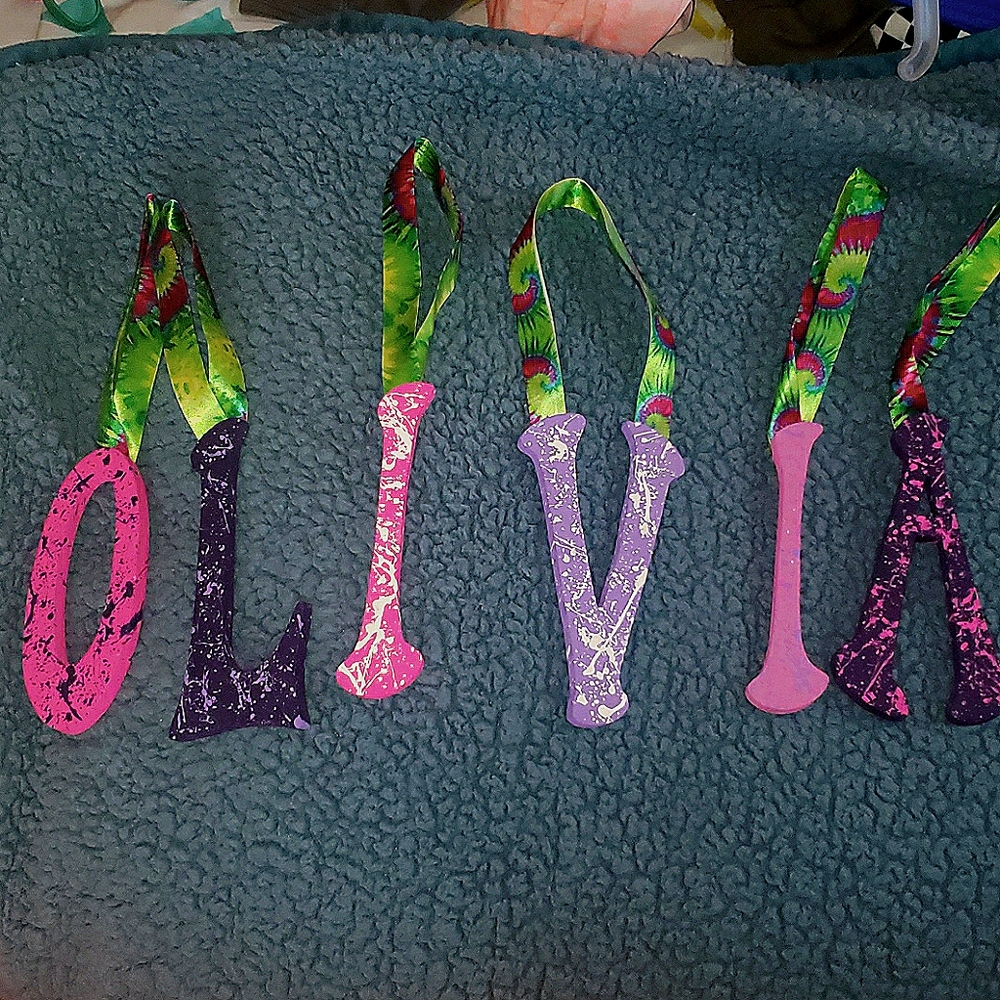 homemade OLIVIA wooden letters